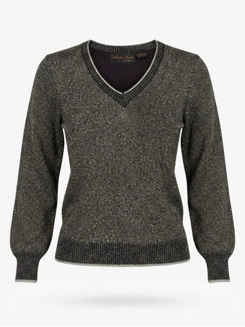 Louise Paris Metallic V-Neck Sweater in Dark Gray